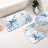 1/4Pcs Blue White Floral Dragonfly Bathroom Decor Set Waterproof Shower Curtain with Anti Slip Mat and Toilet Cover All Season Home Decor Gift