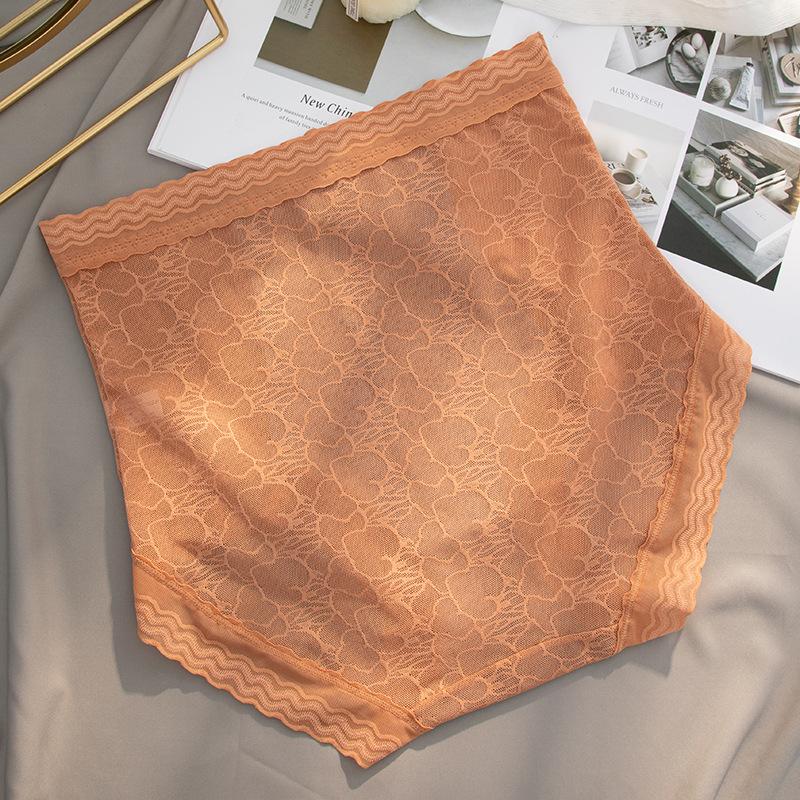 Ladies Spring and Summer New Sexy Lace Pure Color Abdominal Warm Antibacterial Cotton Crotch High Waist Triangle Briefs