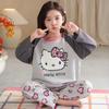 2026 Girls’ & Women's Spring Cartoon Pajama Set - Round Neck, Long Sleeve, Cute Homewear