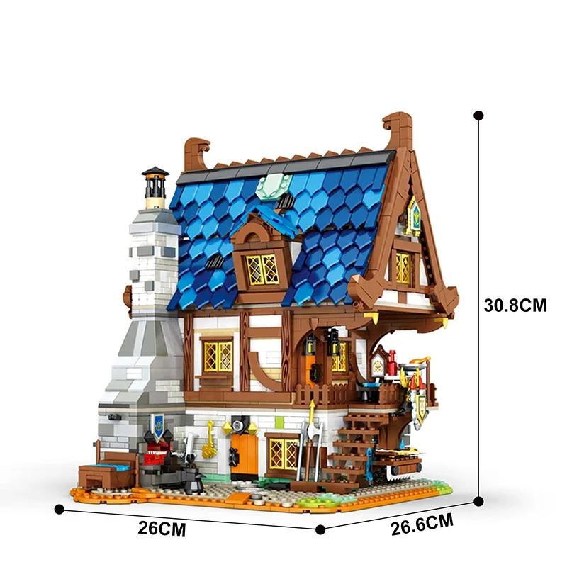 2366PCS Medieval Blacksmith Shop Building Blocks European City Street View Store MOC Building Model Bricks Toys Gifts For Kids