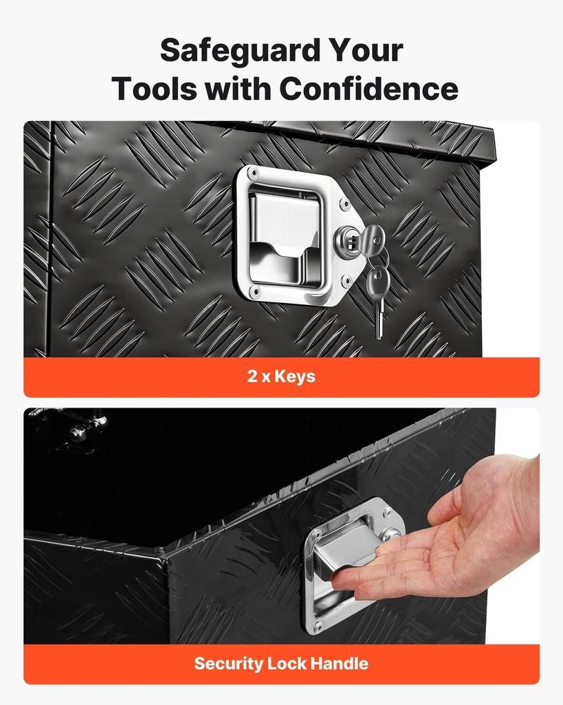 Trailer Tongue Box, 660 x 330 x 305 mm Aluminum Trailer Tongue Tool Box, Heavy Duty Storage Organizer with Lock & Keys, Utility Tool Chest for Pickup