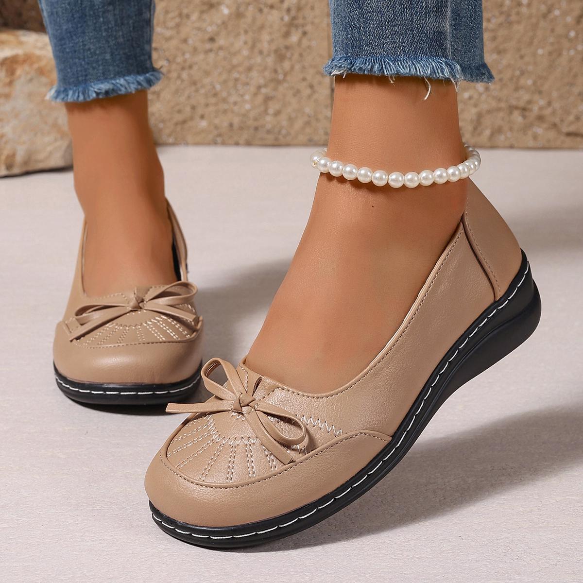 

Мода Комфорт Мягкая Подошва Искусственная Кожа Балетки Женские Декор Бантом Нескользящие Лоферы на Платформе Женские 2025 Слипоны Повседневная Обувь для Ходьбы Размер 42 42 хаки