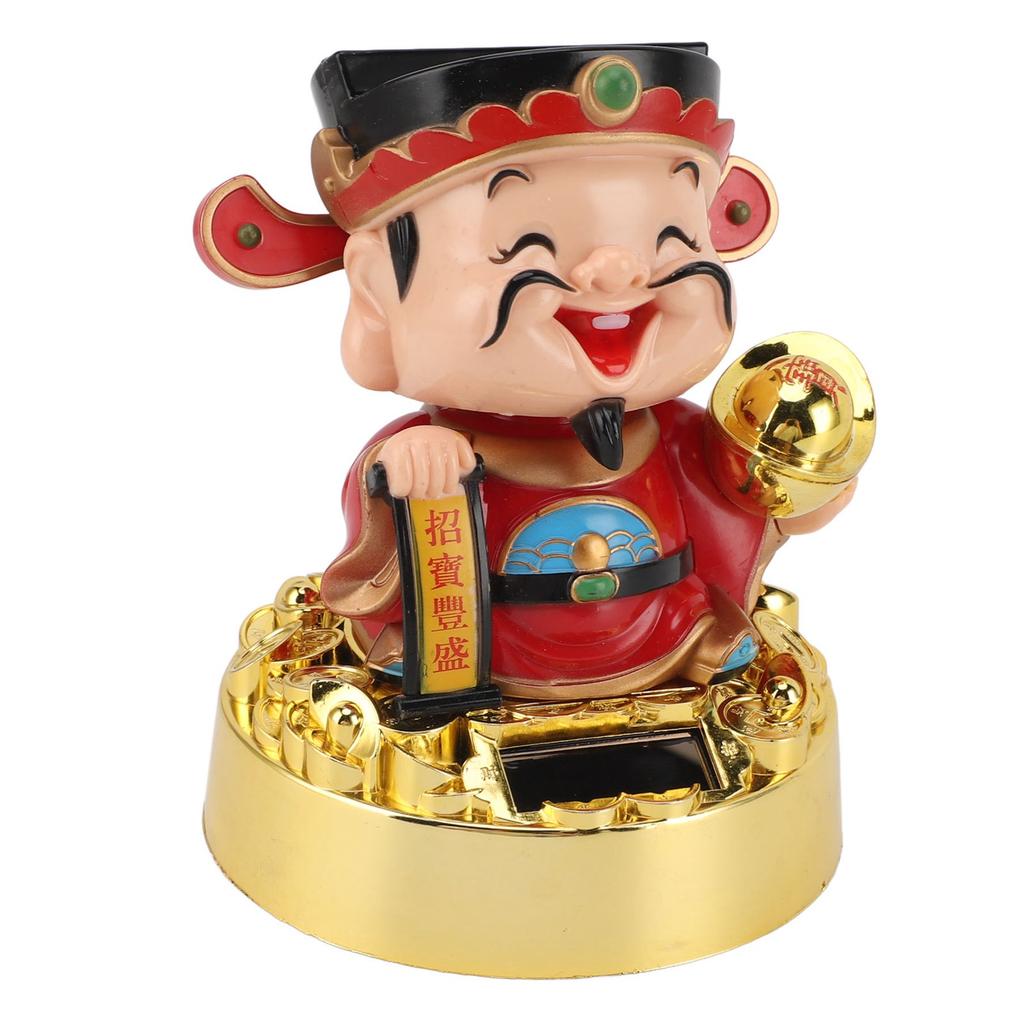 Solar Swinging God of Wealth Figurine Statue God of Fortune Car Dashboard Ornament Feng Shui Decor Gift Chinese New Year Gift