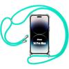 Protective Case - E.F.CONNECTION - iPhone 14 Pro Max - Shockproof Silicone - Transparent - Turquoise Lanyard