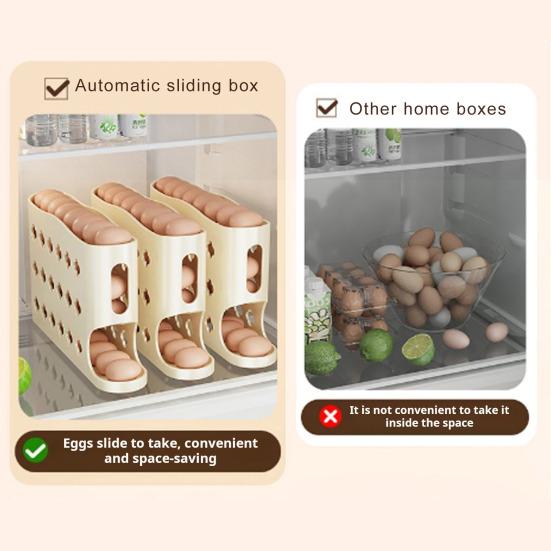 4-Tier Egg Holder for Fridge Auto-Rolling Eggs Dispenser Space Saving Egg Organizer Holds 30 Eggs for Kitchen Counter Refrigerator
