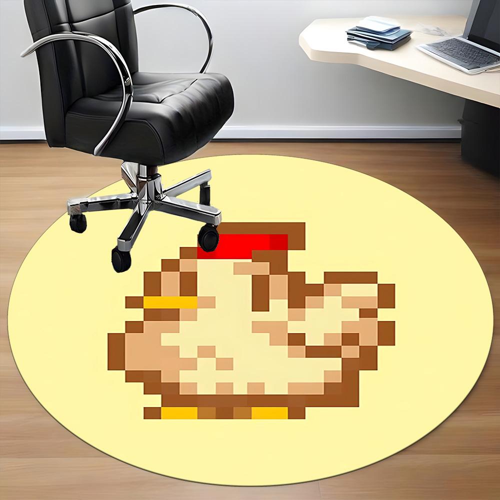 1pc Chicken Pixel Stardew Valley Office Round Area Rug, Indoor Mat Suitable For Office, Under Office Chairs Bedroom Living Room Home Decor  A0908145