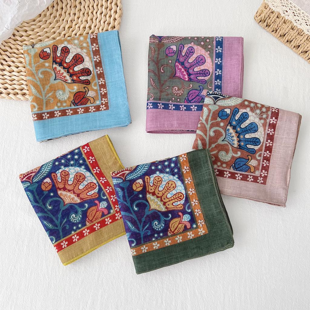 1116 Spring and Summer New Plant and Flower Printed Square Scarf Women's Versatile Temperament Decorative Scarf Multifunctional Small Silk Scarf