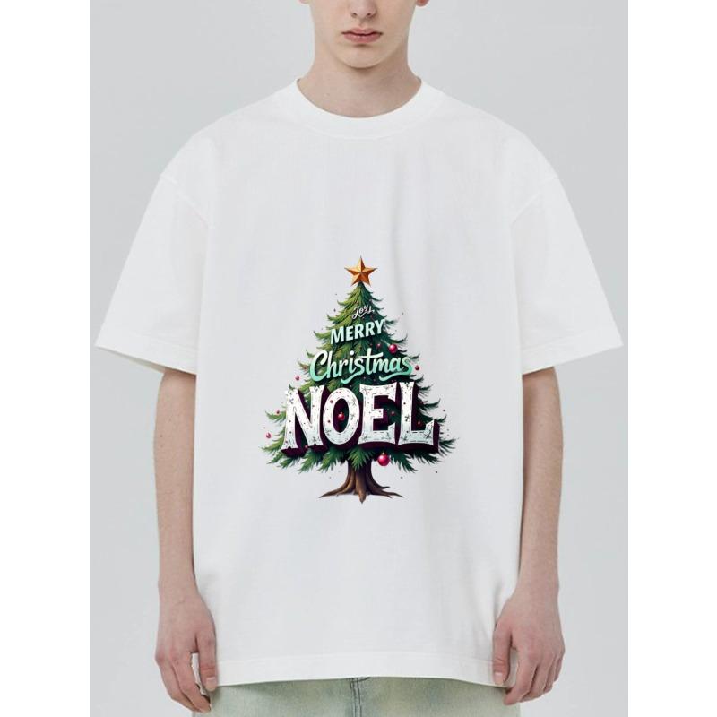 Christmas T Shirt Black Merry Christmas Noel Tree Print Holiday Party Wear