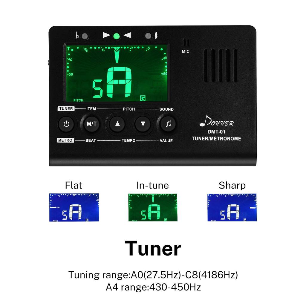 Donner Digital- und Tongenerator für und chromatische Instrumente DMT-01 3-in-1 Metronom, Stimmgerät, Gitarre, Klavier, Trompete,
