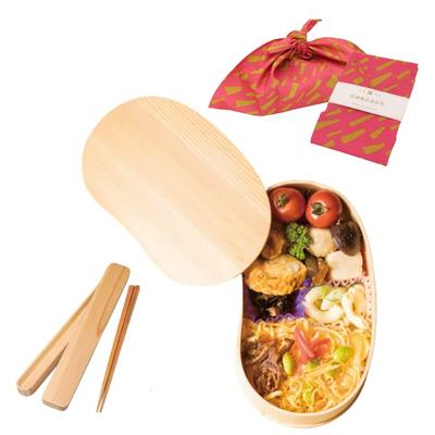 Yamaga Lacquerware Original Set: 1. Bentwood Bento Box 2. Chopsticks and Chopstick Case Set 3. Azuma Bag (Bento Wrap) 3-Piece Beginner's Set. Small, B