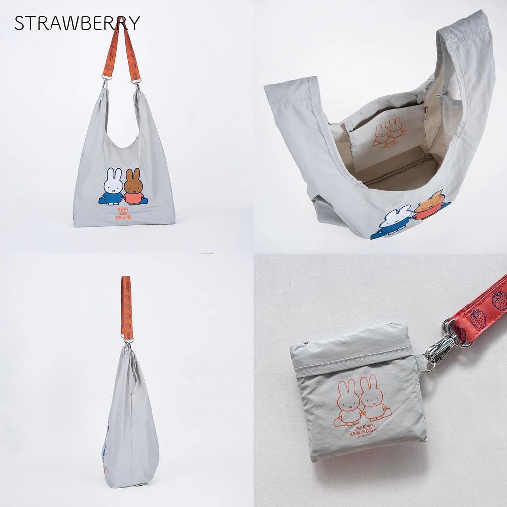Miffy Tote Bag [Shopper Bag with Strap] 2-Way Handbag, Shoulder Bag, Sub-Bag, Eco Bag, Foldable, Lightweight, Strawberry