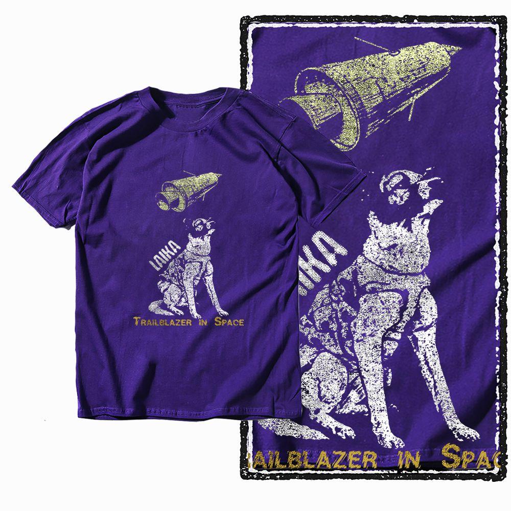 G60 Purple Cotton Men's Big Size Dog Laika GraphicT-shirt | Streetwear Cool Vintage O-neck men's Tee Tshirt