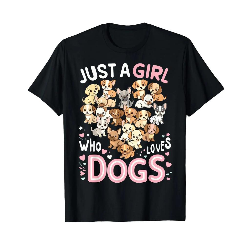 Cute Puppy Heart Just A Girl Who Loves Dogs T Shirt Vintage Streetwear Graphic Slightly Comfortable Unisex