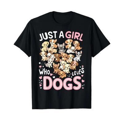 Cute Puppy Heart Just A Girl Who Loves Dogs T Shirt Vintage Streetwear Graphic Slightly Comfortable Unisex