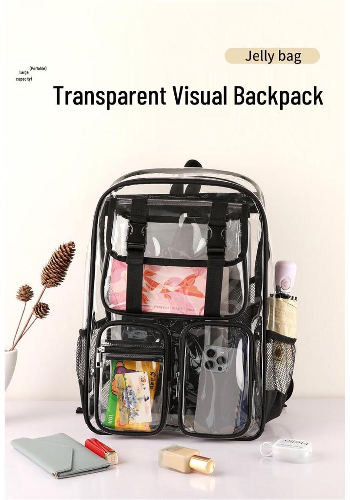 New Clear Double Shoulder Large Capacity Waterproof PVC Outdoor Backpack for Students
