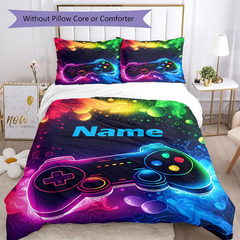 3pcs Custom Name Game Controller Bedding Set Duvet Cover Closure Includes 1 Duvet Cover & 2 Pillowcases, Soft and Comfortable for All Seasons.