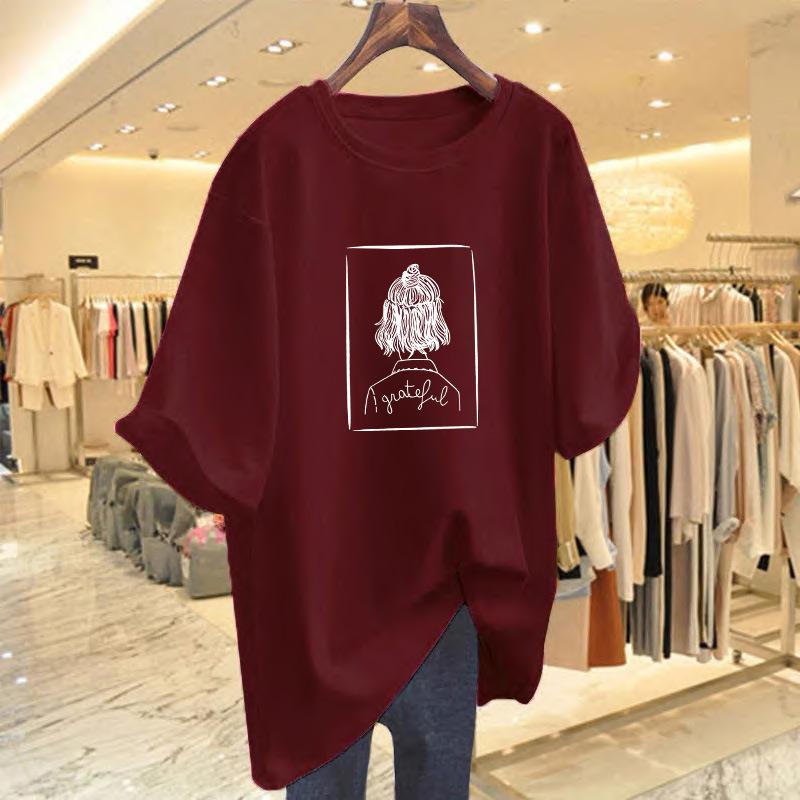 Pure Cotton Large Version Short-sleeved T-shirt Women's 2025 New Summer Loose Medium and Long Butt-covering European Large-size Top Tide