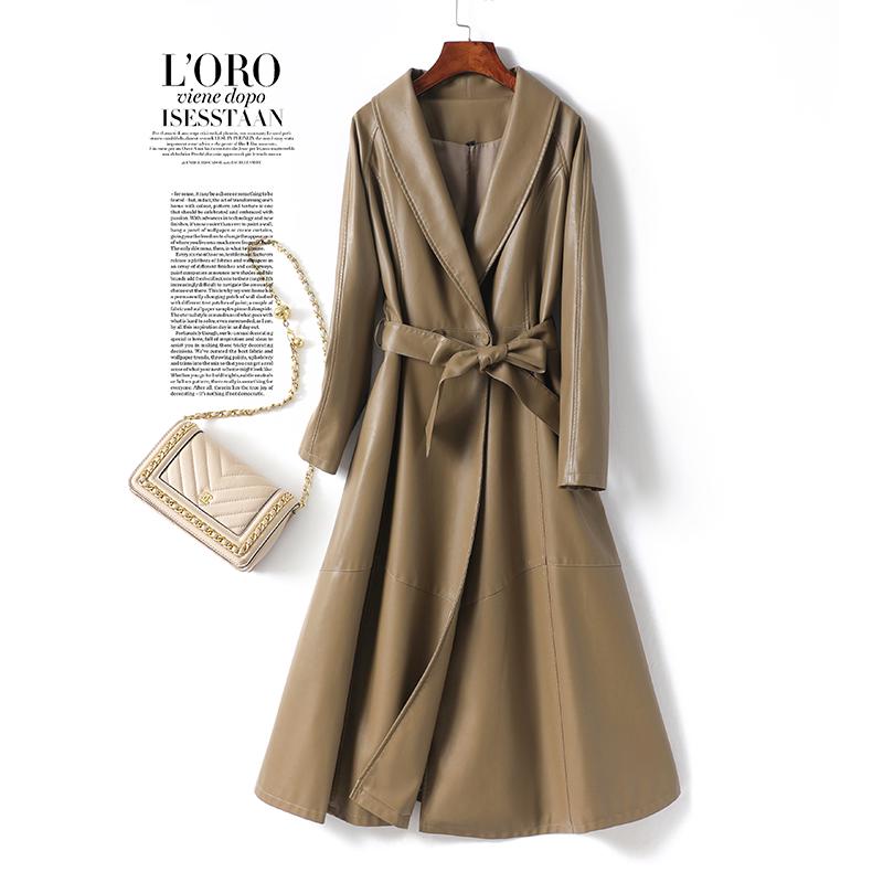 Women's Sheepskin Coat: Elegant Lace-Up, Waist-Cinching, Long Leather Skirt Style, 2025 Collection