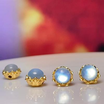 2Pcs DIY Aquamarine Beads Natural Stone Lotus Blossom Isolation Bead For Jewelry Making DIY Necklace Bracelet Earrings Accessory