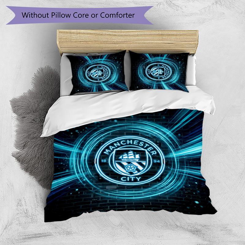 Set Lenzuola 3 Pezzi Stampato Manchester City Morbido Delicato sulla Pelle Lavabile Copripiumino e Federe Set Tutte le Stagioni Camera da Letto