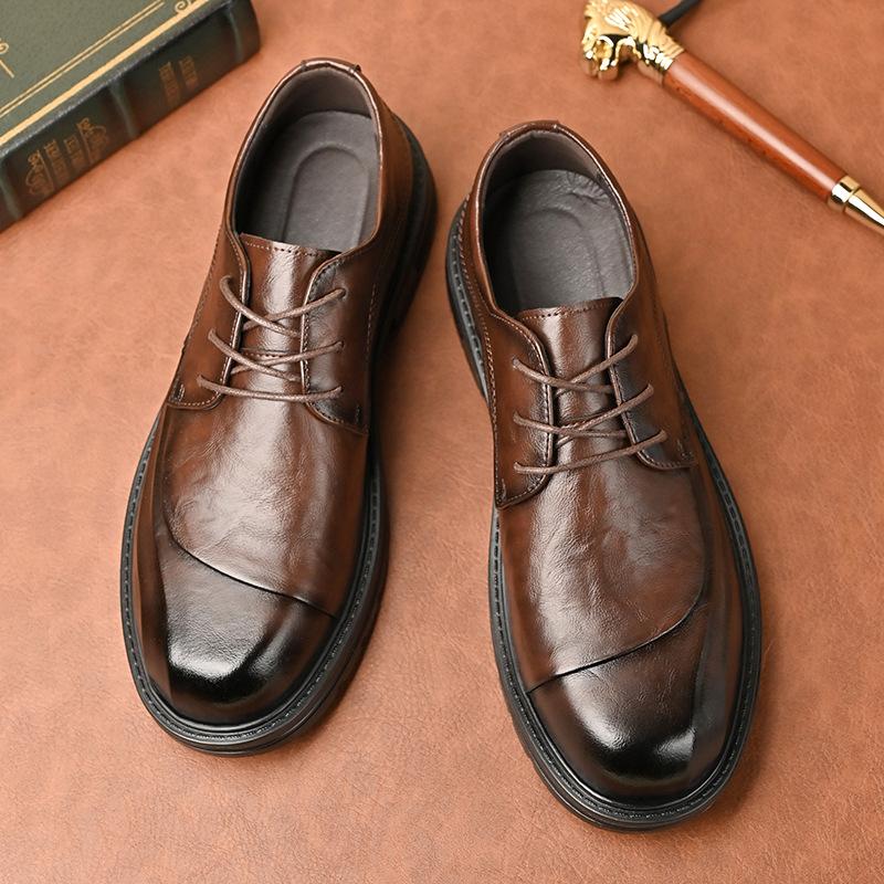 

2025 new leather shoes men s round head platform shoes business dress shoes casual leather shoes British versatile trendy shoes 44