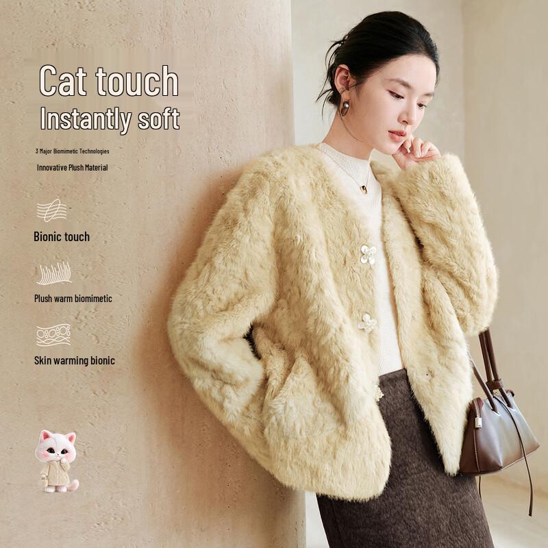 Xiangying Women's Faux Fur Shearling V-Neck Winter Coat
