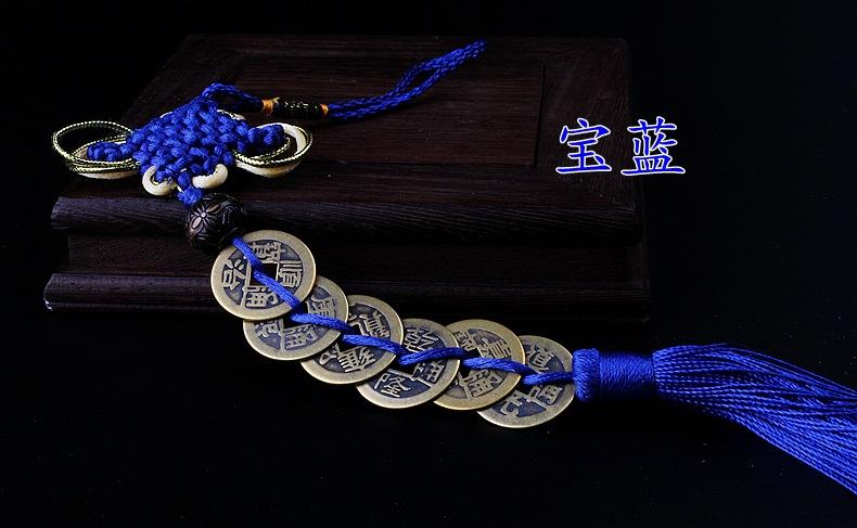 

Ancient 5 Copper Coins Red Chinese Knot Feng Shui Wealth Success Lucky Charm Home Car Decoration синий