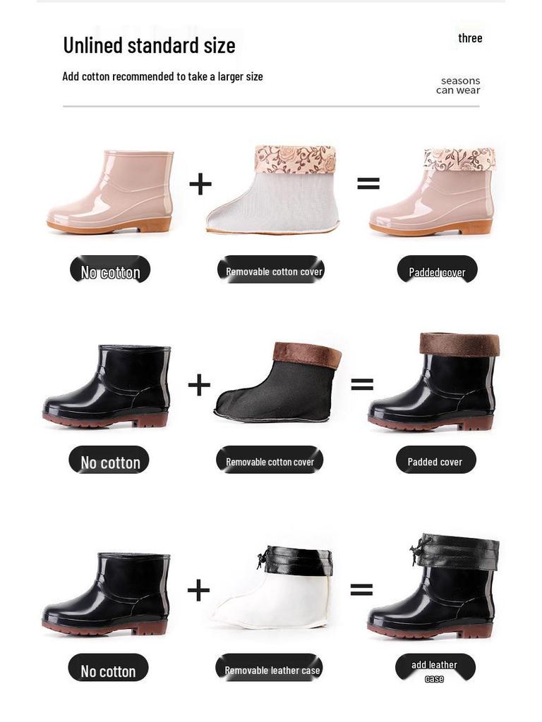 Dámské nazouvací nepromokavé krátké holínky, protiskluzové boty pro maminky do kuchyně, domu a zahrady s tendonovou podrážkou