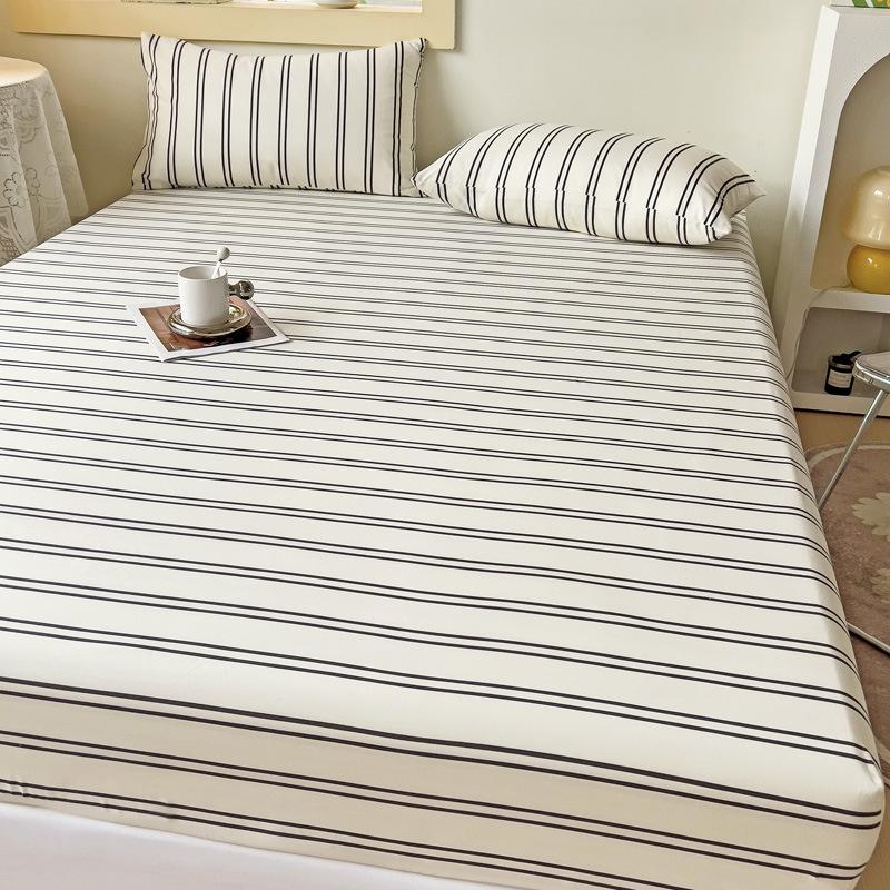 Simple abraded striped mattress single piece washed cotton non-slip fixed mattress cover bed cover Simmons mattress dust protection