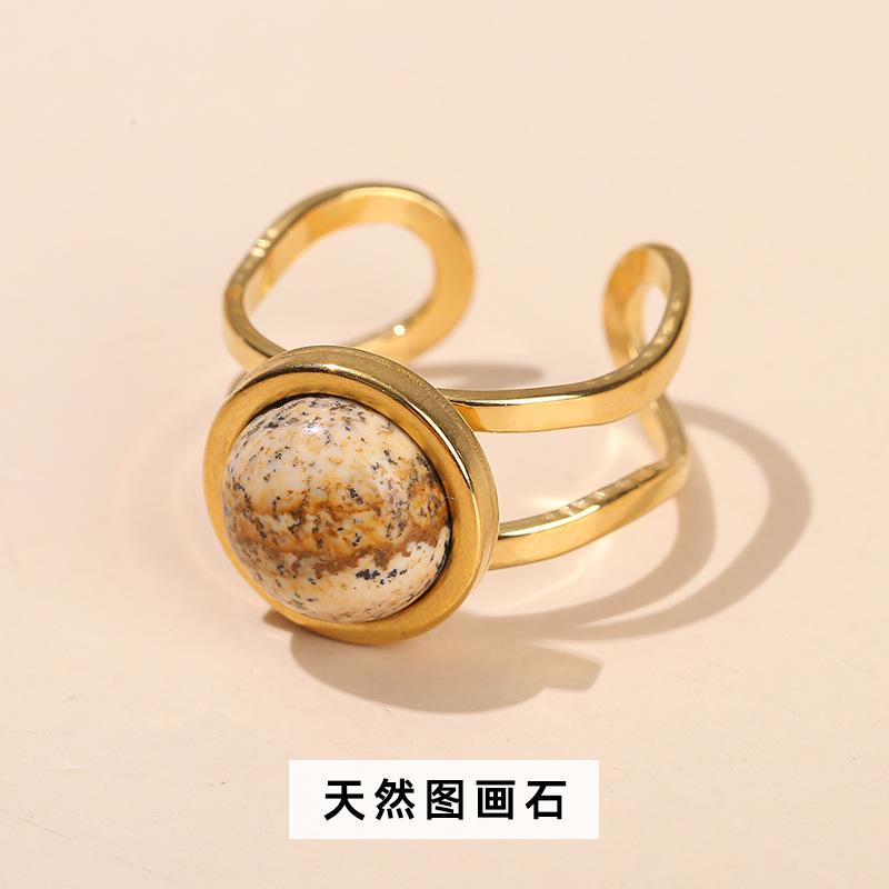 1Pcs Men's and Women's Crystal Agate Ring, Stainless Steel Ring, Retro and Simple Finger Ring