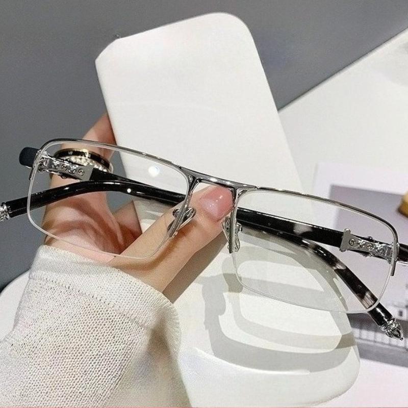 Fashionable Half Frame Reading Glasses for Men and Women, High-end Anti Blue Light Ultra Light Presbyopia Glasses, 0+100 To+400 0