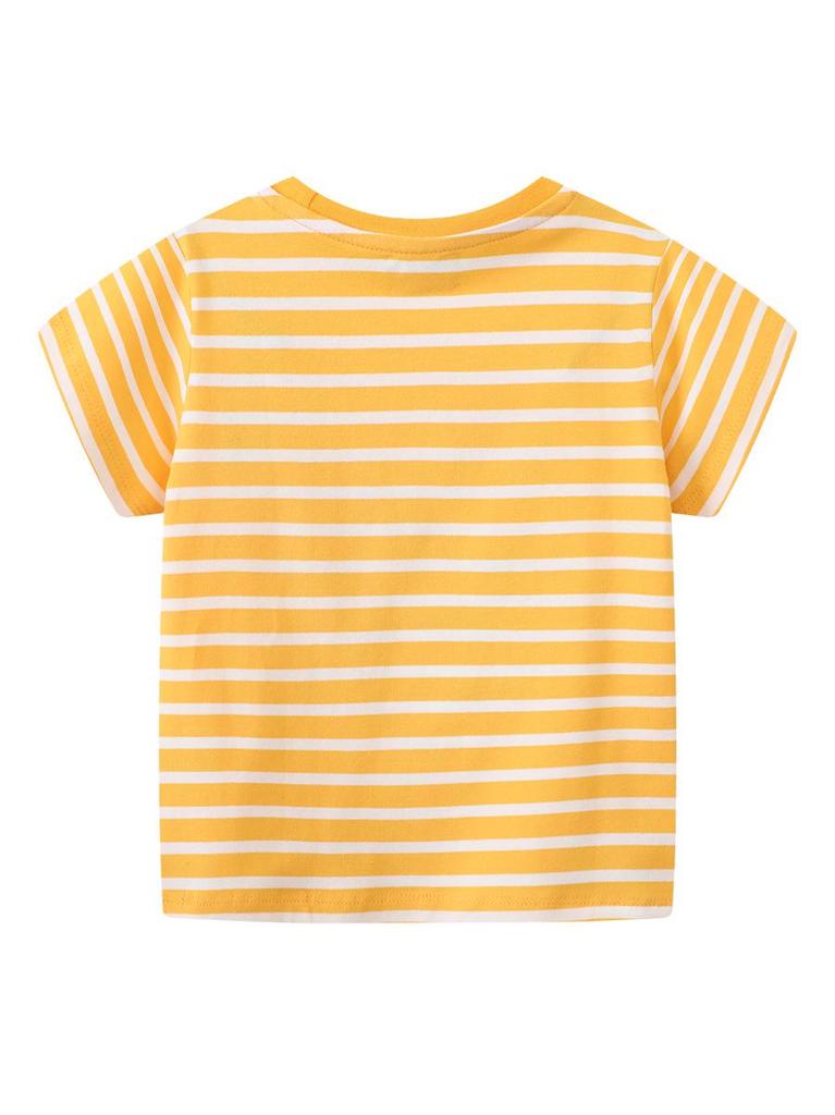 European Style Girls' Cartoon Embroidered T-shirt - Round Neck, Short Sleeve, Summer 2026