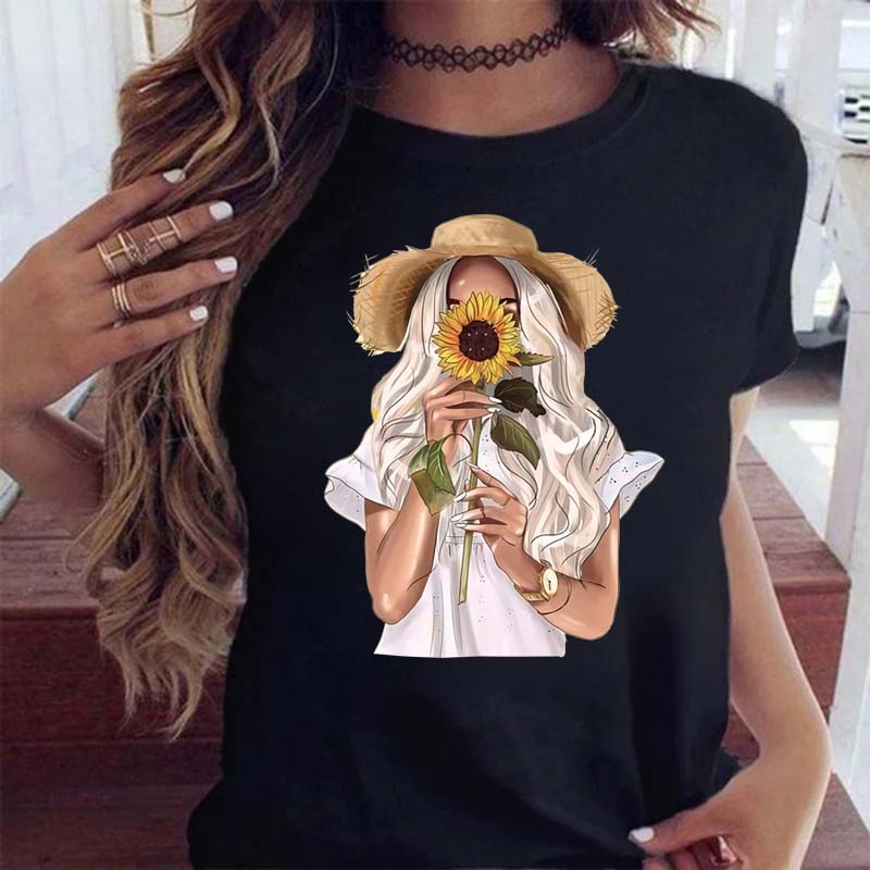 Women T Shirt Fashion Casual Female Print Shirt Loose Women Oneck Tops Harajuku 90s Girls Kawaii T Shirt Korean Style Clothes