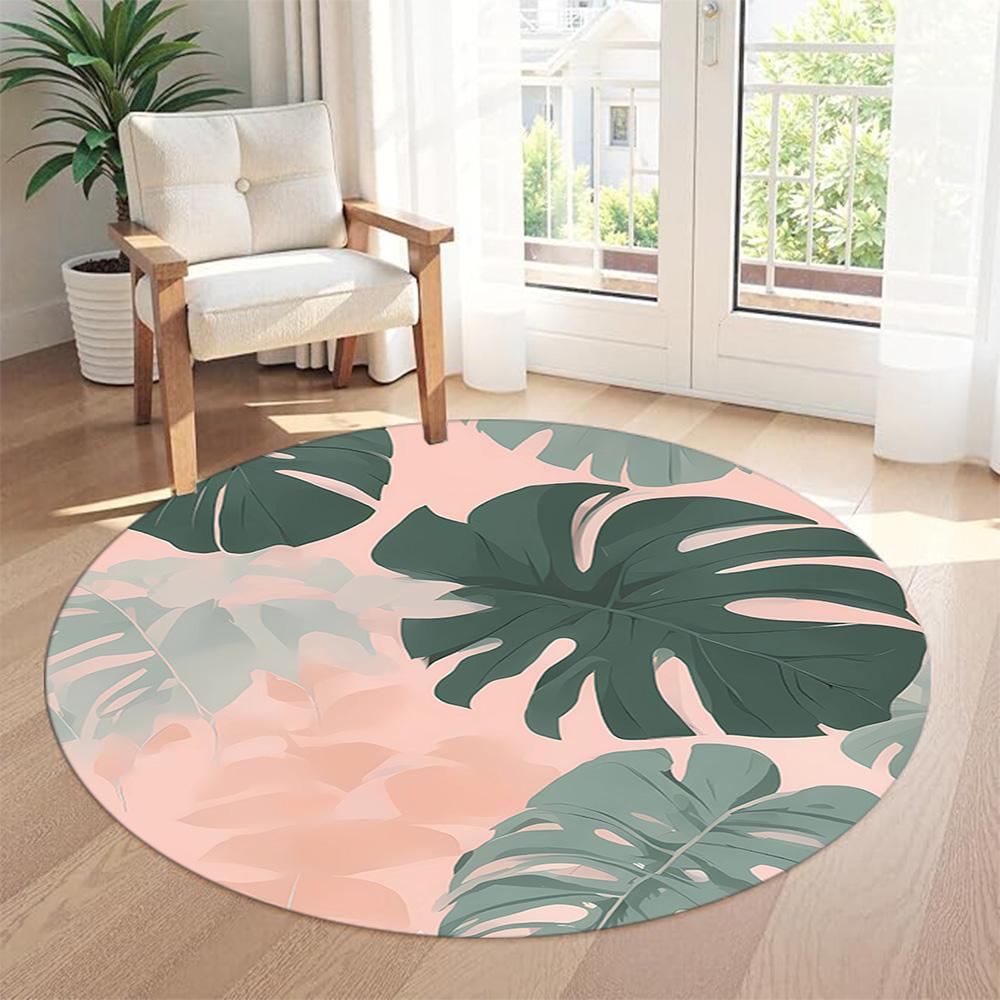 Monstera Leaf Round Floor Mat Suitable for Dining Room Living Rooms Bedrooms Decorate room Anti-slip Round Rug Decorate Offices