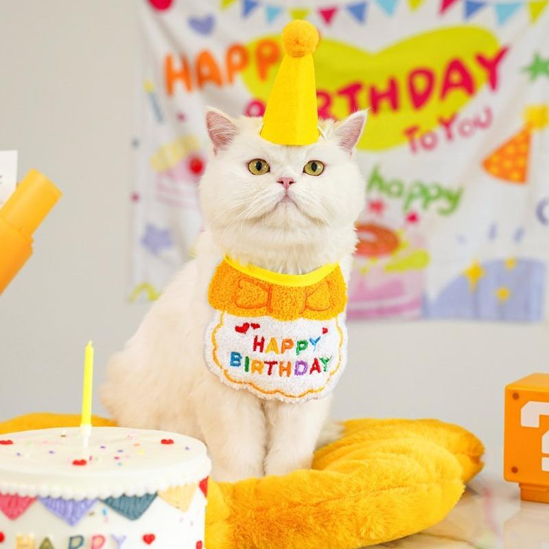 Pet Birthday Drool Bib, Cat Bib Scarf, Dog Cat Hat, Dog Decoration Supplies
