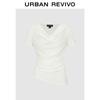 UR Women's Cowl Neck Irregular Pleated Short Sleeve T-Shirt