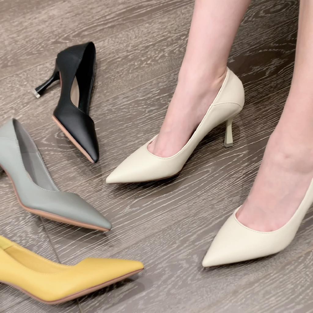 Vendita all'ingrosso di fabbrica Scarpe Nuove Autunnali Pelle Morbida Monocolore Scarpe da Donna Punta Appuntita Nude Tacchi Alti