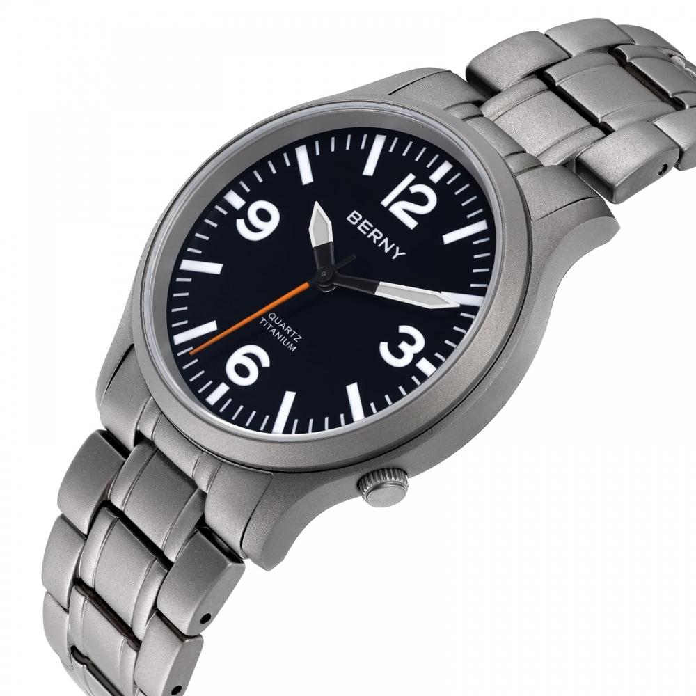 BERNY Titanium Watch Men Men's Watch Men's Watch Japan Sweep Seconds Quartz Movement VH31 5ATM Waterproof Analog Quartz Watch Super Luminous Sapphire