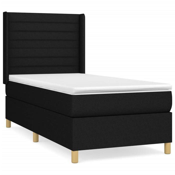 Maison Exclusive - Bed Slat Base with Mattress Black 90x200 Cm Fabric