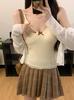 Women's V Neck Spaghetti Strap Cami Top Slim Fit Ballet Style Lace Bow Built-in Bra Cropped Tank Top