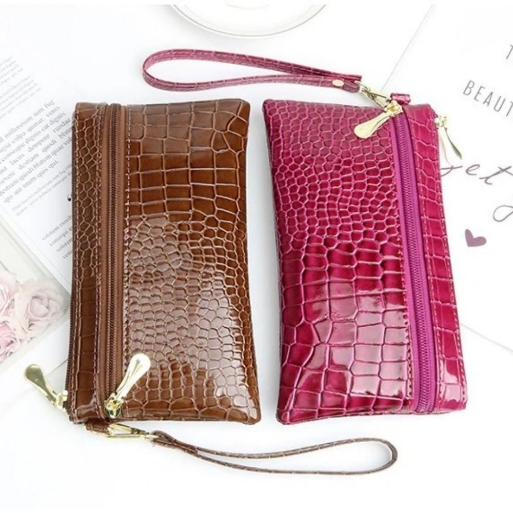 Portable PU Leather Women Long Wallets Hand-held Double Zipper Clutch Bag Stone Grain Phone Bag Lady Purses