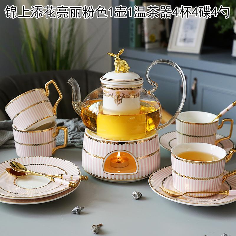 Household Flower Teapot Set, Glass Boiled Fruit Teapot, Ceramic Afternoon Tea Flower Fruit Teacup Tea Set, Candle Heating