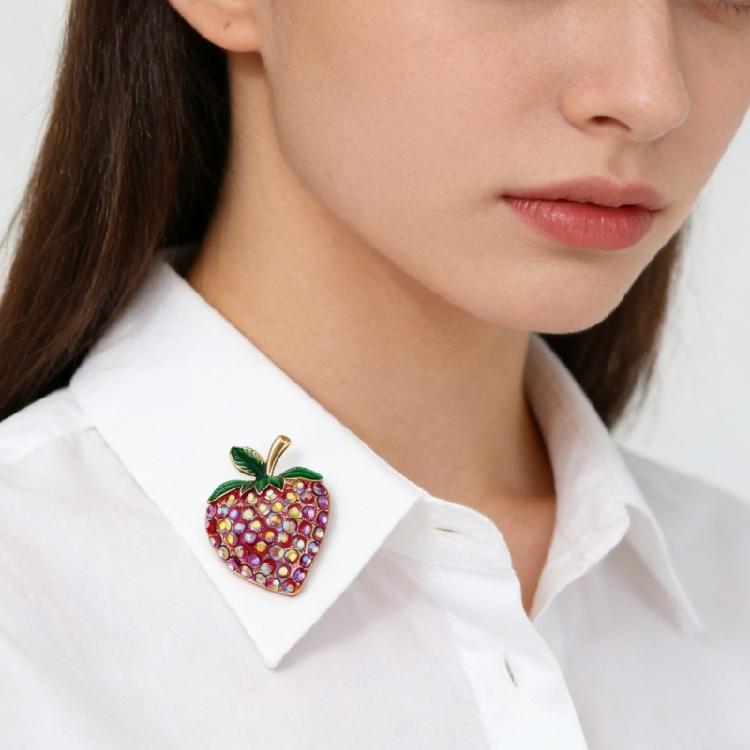 Unique Apples Strawberry Fruit Rhinestones Brooch Pin For Women Fashion Accessory Clothing And Bags Gift