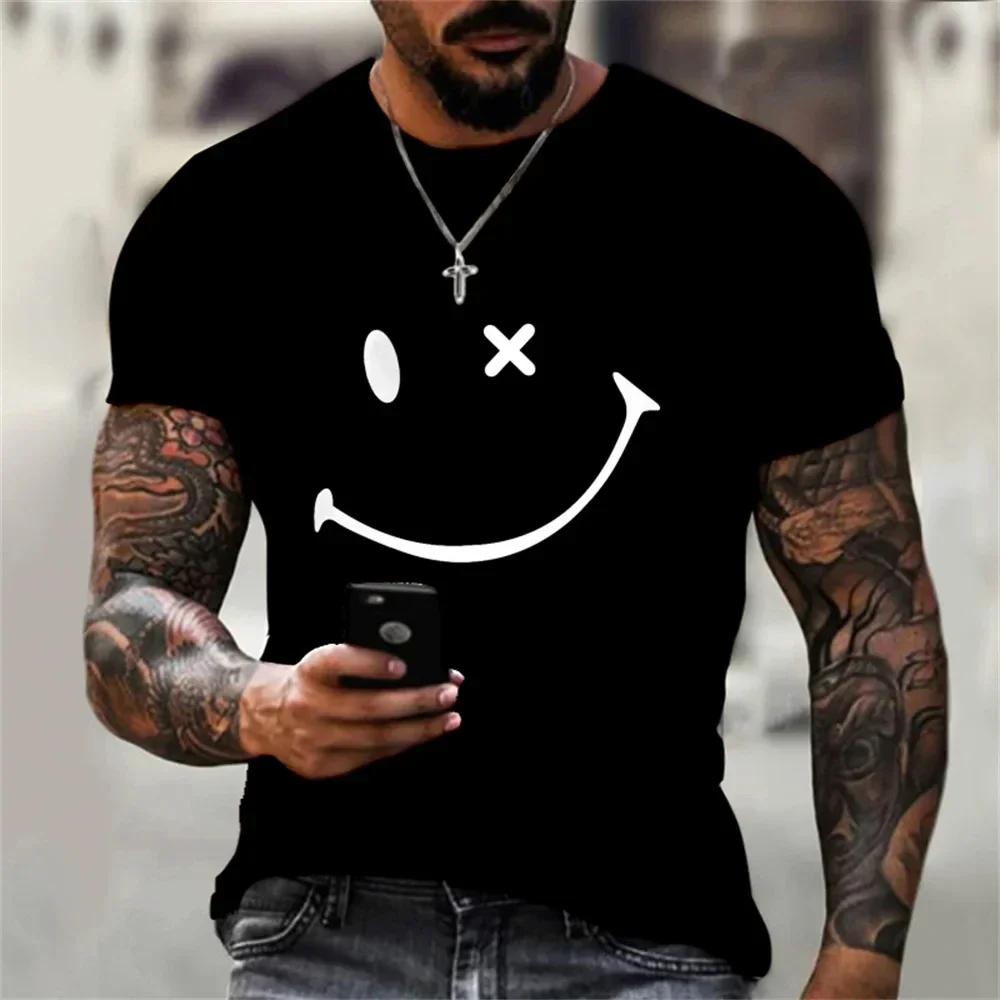 Funny Mens T-shirt Smiling Face New Trendy Summer Fashion Simple Tops 3D Print Loose Casual Short Sleeve T shirts