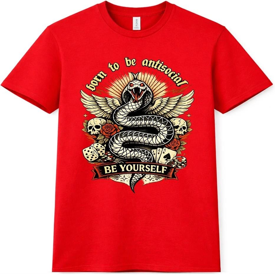 Snake Skull T-Shirt Gothic Wings Tattoo Style Biker Punk Rock Gift Graphic Tee M