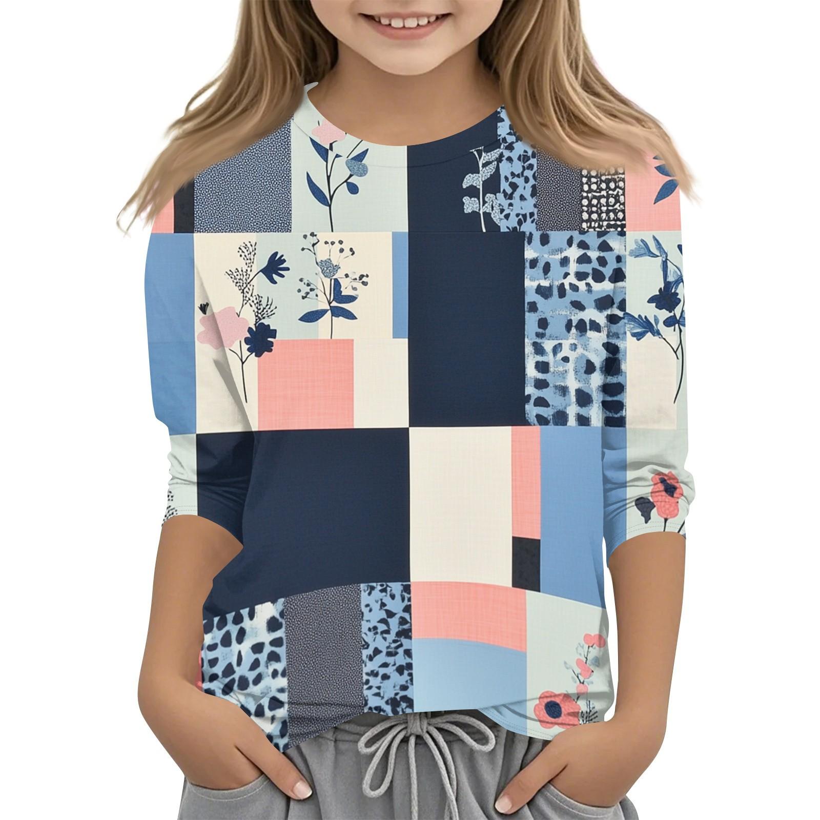 

Детская футболка с круглым вырезом и принтом, рукава 3/4, повседневная футболка 160 небесно-голубой