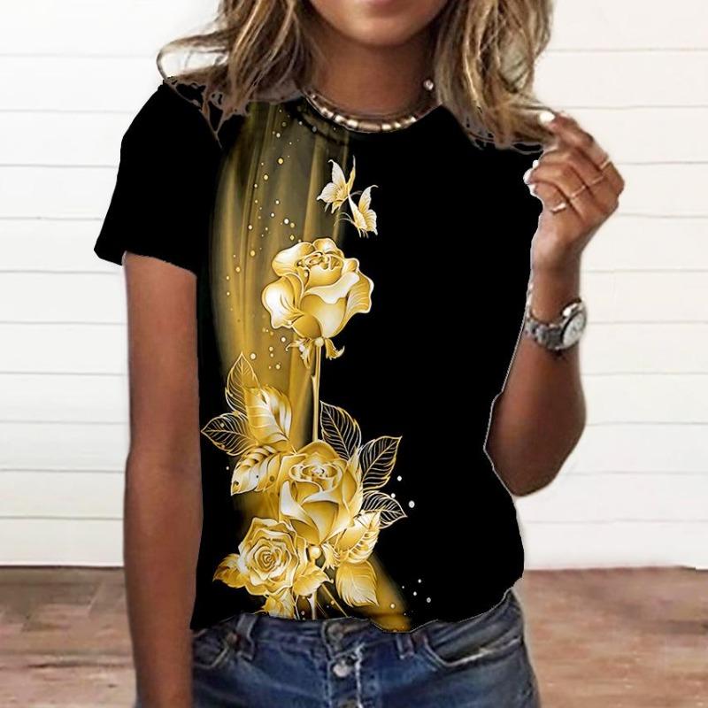 Summer Fashion Women'S T-Shirt 3d Floral Print Tee Large Size Tops Woman Clothing Everyday Female Top Women Short Sleeve T Shirt