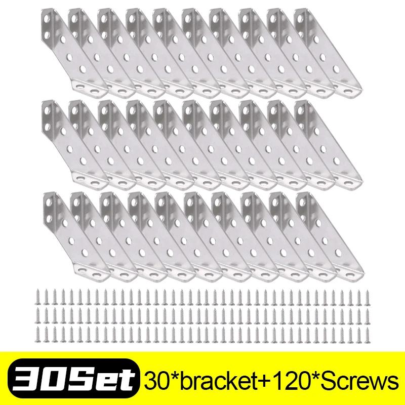 

30/1 комплект угловых кронштейнов из нержавеющей стали для мебели, угловых полок, соединителей для шкафов, крепежных рамок, угловых скоб с винтами