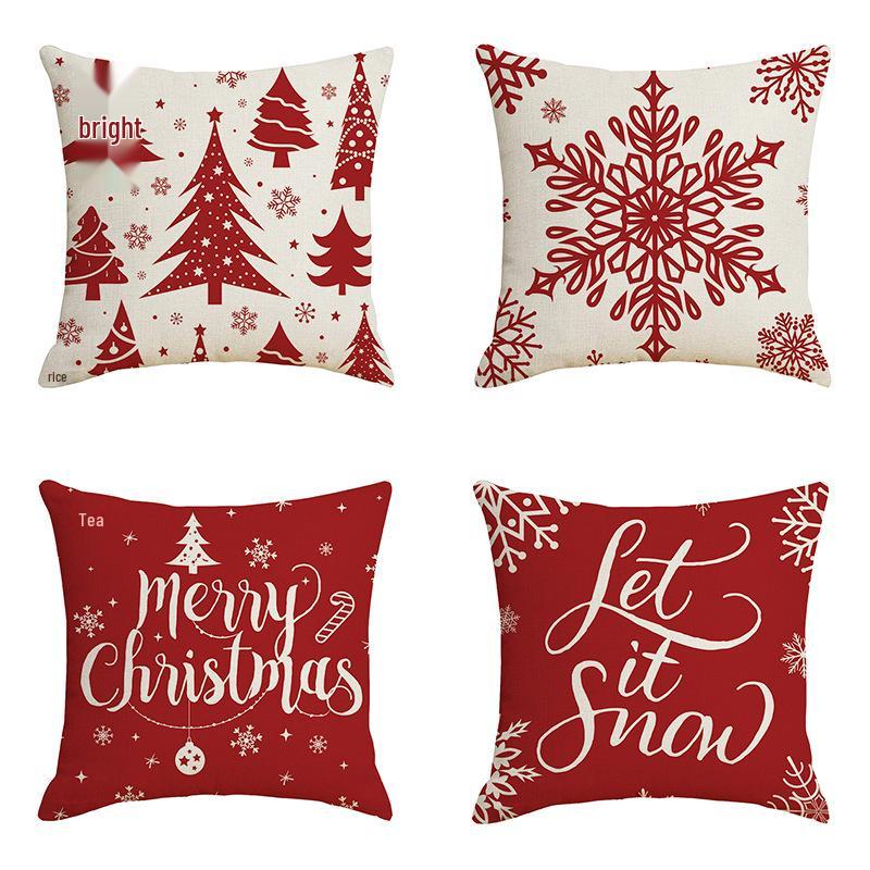 New Linen Christmas Pillowcase with Santa Claus and Reindeer Design