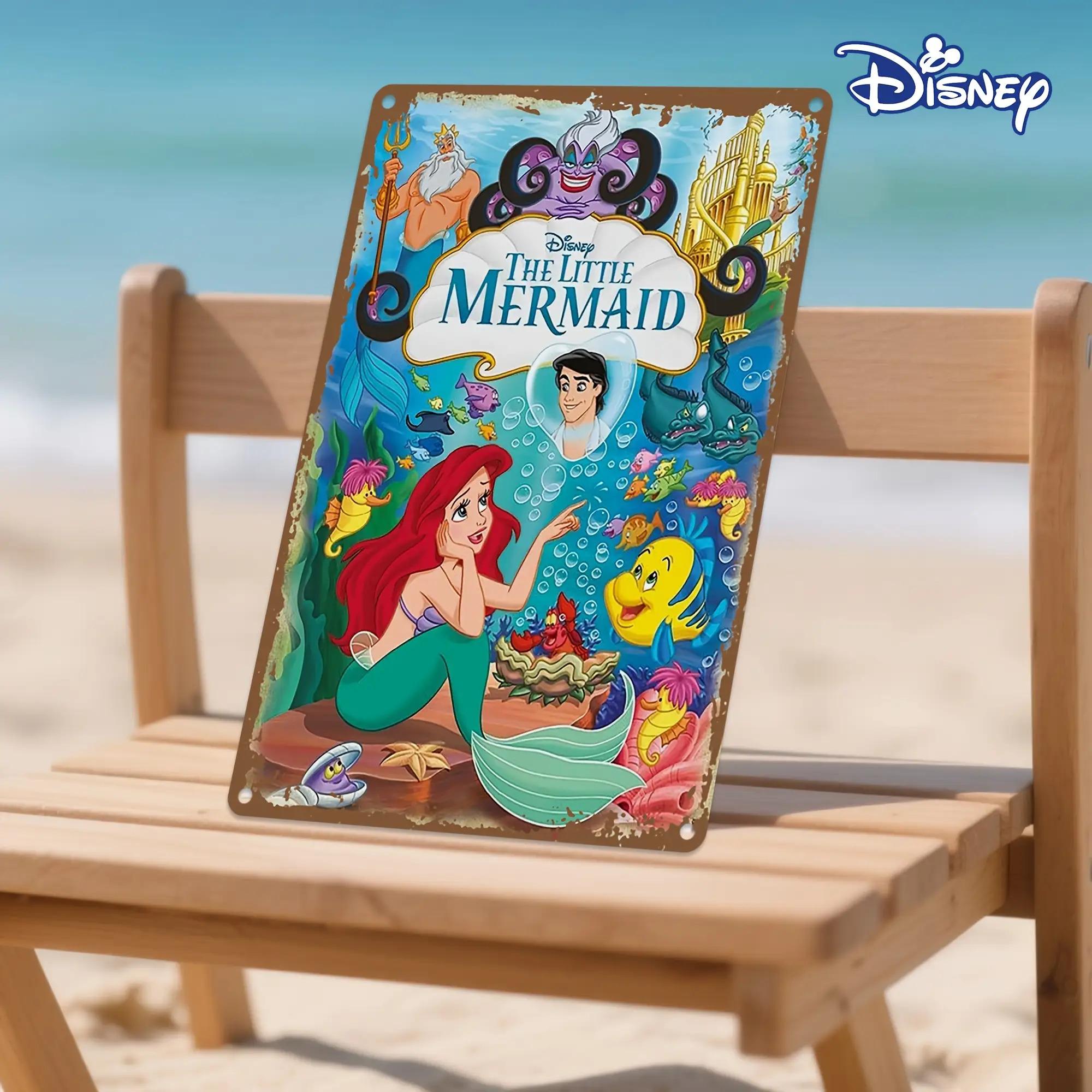 

1pc Disney The Little Mermaid Metal Tin Sign - Vintage Underwater Scene with Ariel, 20.32x30.48 cm Iron Wall Art Decor, Frameles 20x30cm（7.8x11.8inch）